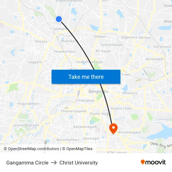 Gangamma Circle to Christ University map