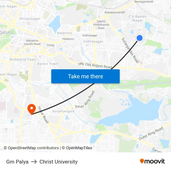 Gm Palya to Christ University map