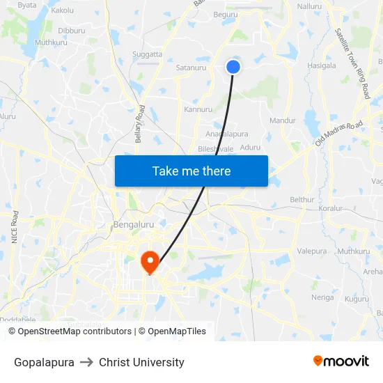 Gopalapura to Christ University map