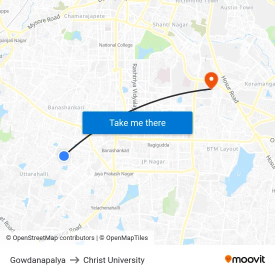 Gowdanapalya to Christ University map