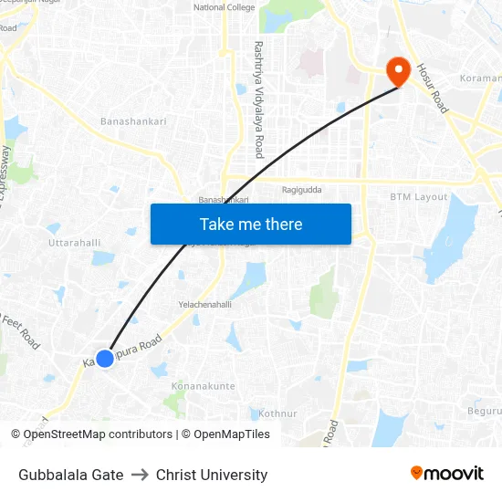 Gubbalala Gate to Christ University map