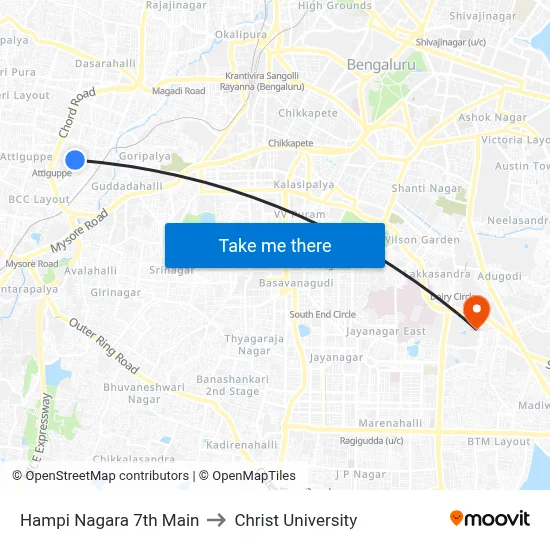 Hampi Nagara 7th Main to Christ University map