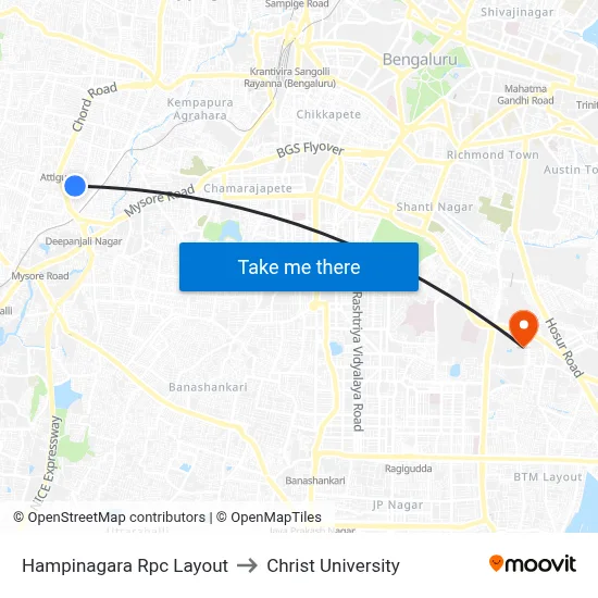 Hampinagara Rpc Layout to Christ University map