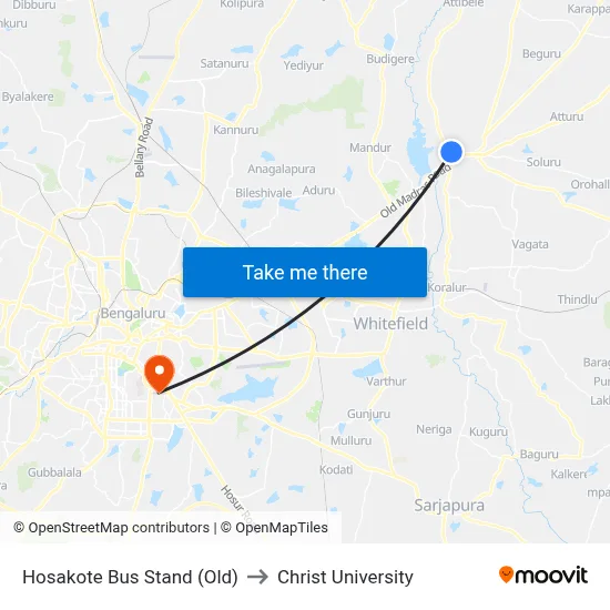 Hosakote Bus Stand (Old) to Christ University map