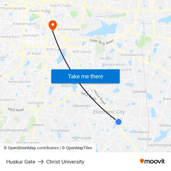 Huskur Gate to Christ University map