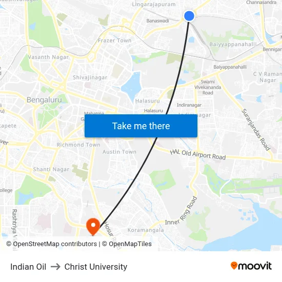 Indian Oil to Christ University map