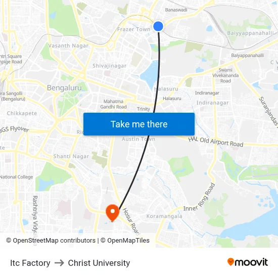 Itc Factory to Christ University map