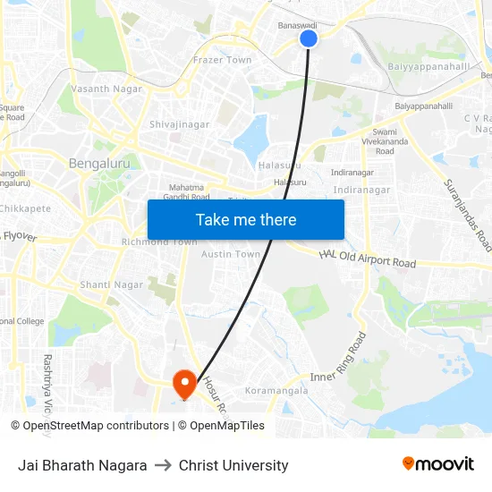 Jai Bharath Nagara to Christ University map