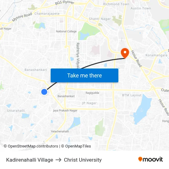Kadirenahalli Village to Christ University map