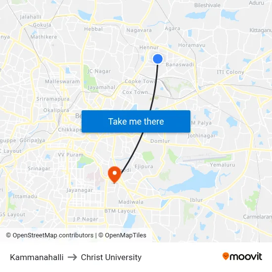 Kammanahalli to Christ University map