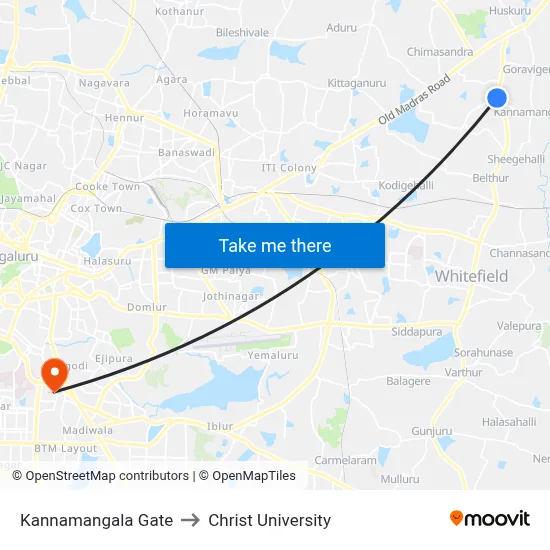 Kannamangala Gate to Christ University map