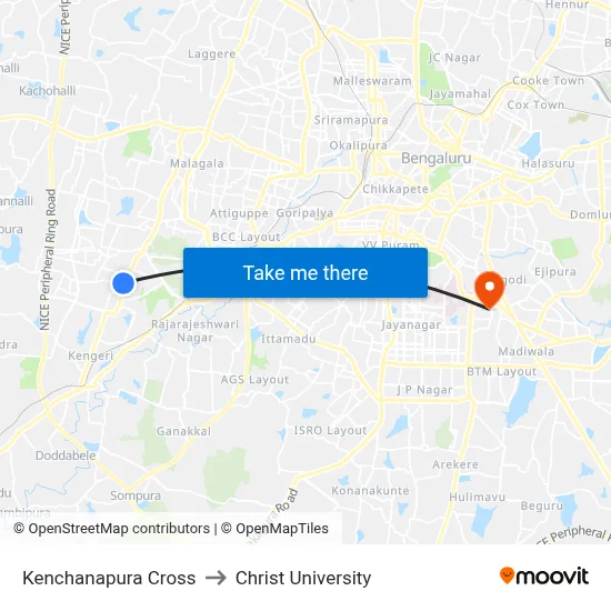 Kenchanapura Cross to Christ University map