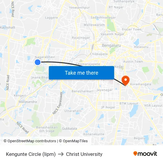 Kengunte Circle (Iipm) to Christ University map