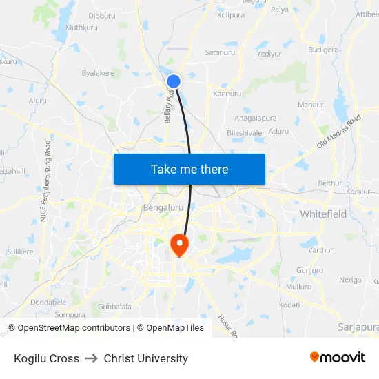 Kogilu Cross to Christ University map