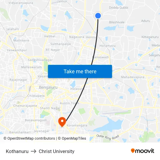 Kothanuru to Christ University map