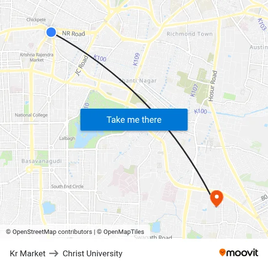 Kr Market to Christ University map