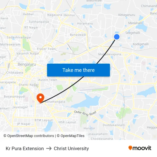 Kr Pura Extension to Christ University map