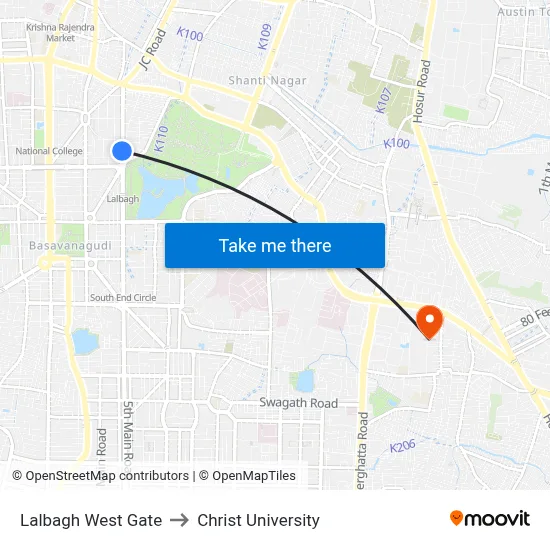 Lalbagh West Gate to Christ University map