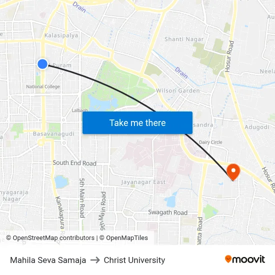 Mahila Seva Samaja to Christ University map