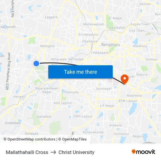 Mallathahalli Cross to Christ University map