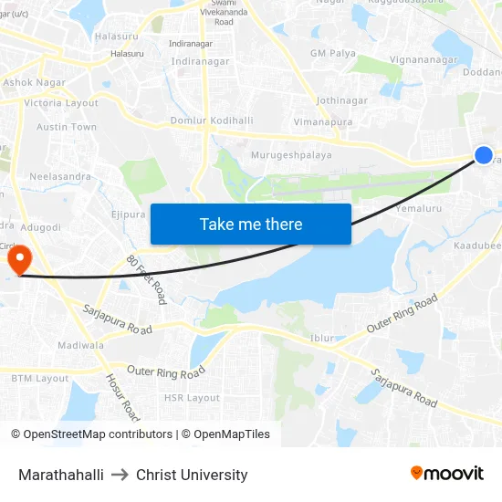 Marathahalli to Christ University map