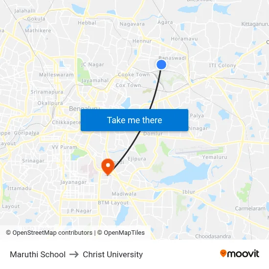 Maruthi School to Christ University map