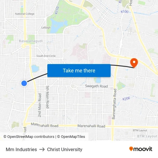 Mm Industries to Christ University map