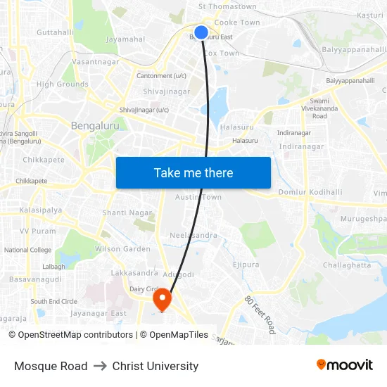 Mosque Road to Christ University map