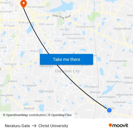 Neraluru Gate to Christ University map