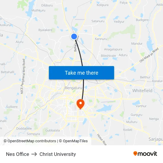 Nes Office to Christ University map