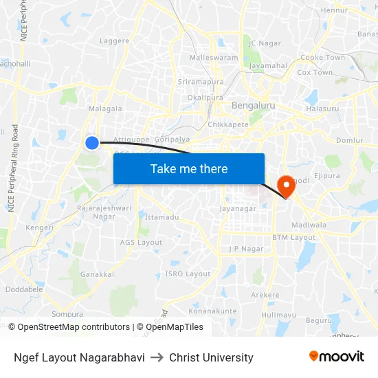Ngef Layout Nagarabhavi to Christ University map
