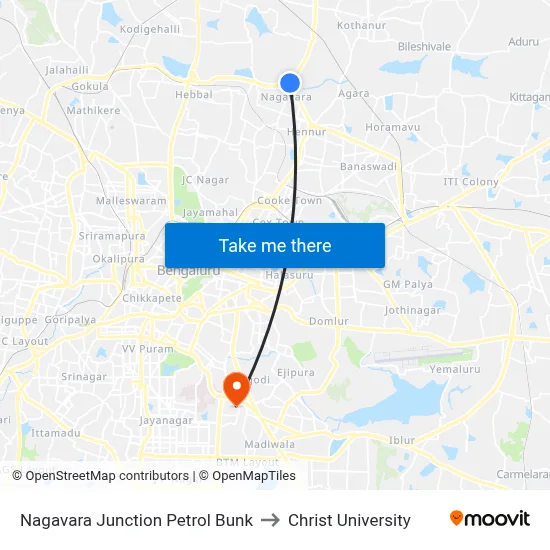 Nagavara Junction Petrol Bunk to Christ University map