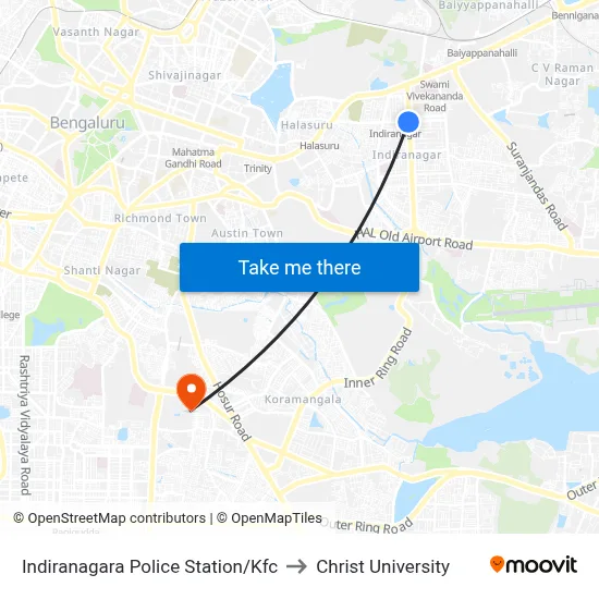 Indiranagara Police Station/Kfc to Christ University map