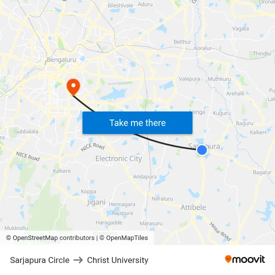 Sarjapura Circle to Christ University map