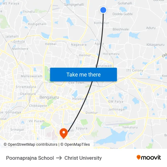 Poornaprajna School to Christ University map