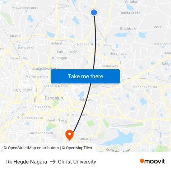 Rk Hegde Nagara to Christ University map