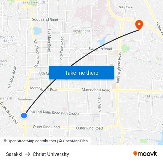Sarakki to Christ University map