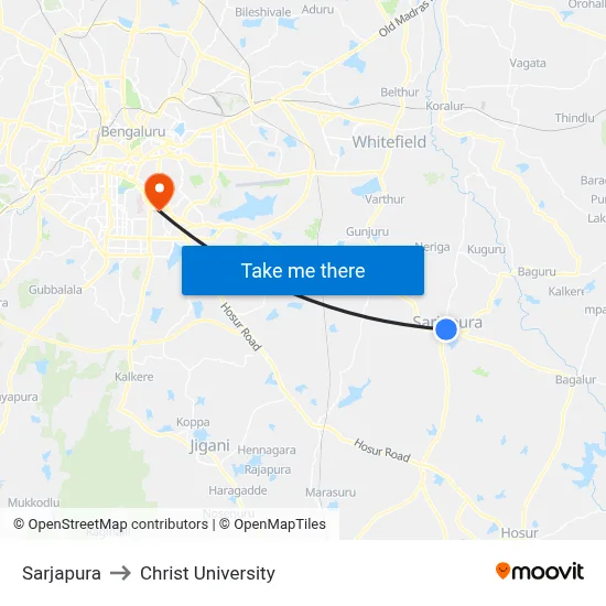 Sarjapura to Christ University map