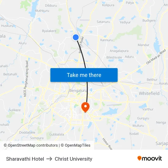 Sharavathi Hotel to Christ University map