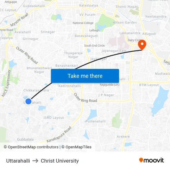 Uttarahalli to Christ University map
