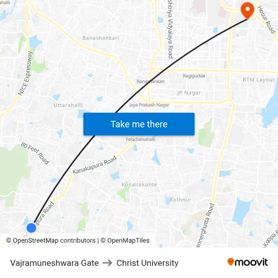 Vajramuneshwara Gate to Christ University map