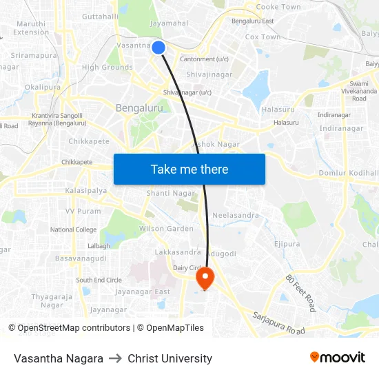 Vasantha Nagara to Christ University map