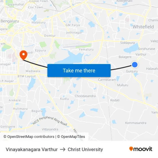 Vinayakanagara Varthur to Christ University map
