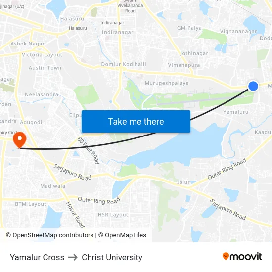 Yamalur Cross to Christ University map