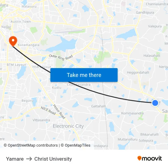 Yamare to Christ University map