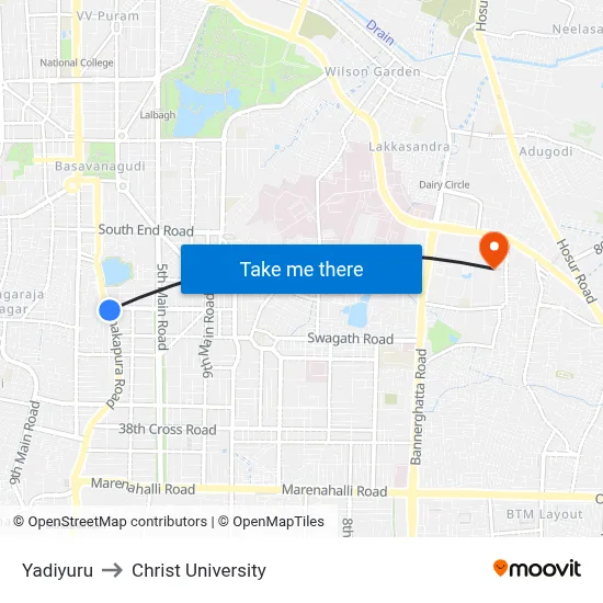 Yadiyuru to Christ University map
