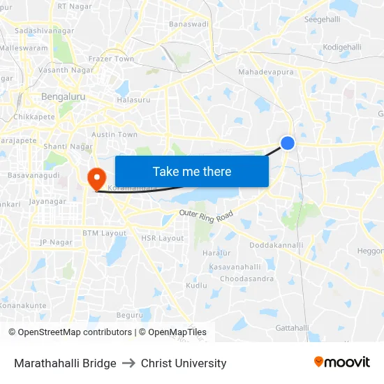Marathahalli Bridge to Christ University map