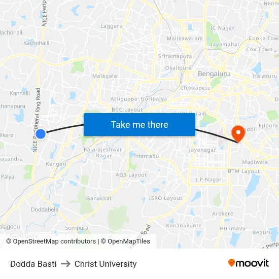 Dodda Basti to Christ University map