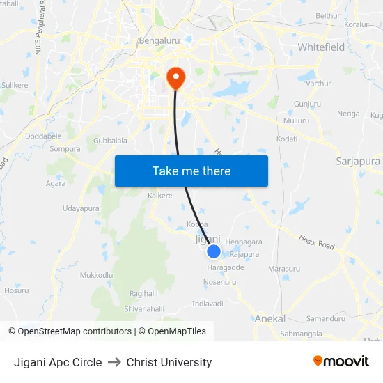 Jigani Apc Circle to Christ University map