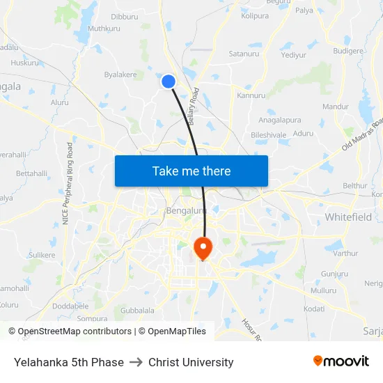 Yelahanka 5th Phase to Christ University map